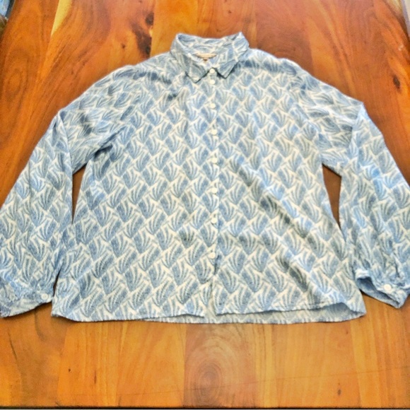 ESQUALO Pattern Silky Pastel Blue Boho Lightweight Button Down Blouse Shirt. - Picture 8 of 15